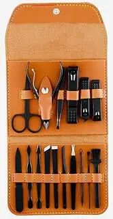 Ethnic Choice Manicure Kit Nail Clippers Pedicure Set Grooming Kit Nail Cutter Ear Pick Tweezers Plucker, Nail Filer, Nose Hair Scissors Perfect Gifts for Women and Men Brown (16 in 1)