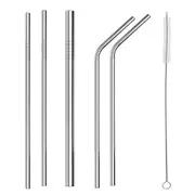 Stainless Steel Straws Reusable Metal Straw Drinking Washable Bent Straw Brush 5 Pack