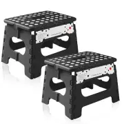 2 Pack - 9" Folding Plastic Step Foot Stool with Handle -Black