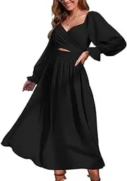 [ZPLxi] Women's Tie Back Puff Sleeve Dress Revesible Ruffle V-Neck Floral Backless Casual Long Dress for Party Wedding Beach