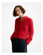 [Trenery] Alpaca Blend Cropped Crew Cardigan in Crimson