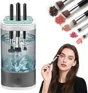 Efficient Electric Makeup Brush Cleaner – 8000 RPM Automatic Cleaner with Multi-Size Silicone Holder, Deep Cleans Makeup Brushes and Sponges Black