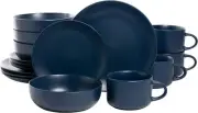 Wazee Matte Coupe Dinnerware Set, 16 pc in Midnight Blue - Elegant & Modern