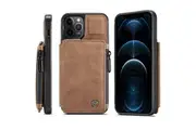 For Apple iPhone 12 Pro Max CaseMe Back Zipper Wallet Case W/ 3 Card Slots, RFID Blocking, 1 Money Pocket, Credit Card Holder Leather Cover (Brown)