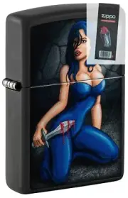 Zippo 48388 Woman Dagger Black Matte Windproof Lighter + FLINT PACK