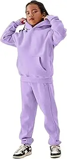 [Flygo] Girls Boys Fleece 2 Piece Outfits Pants Set Hoodies Sweatshirt and Jogger Sweatpants