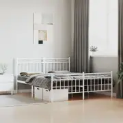 Metal Bed Frame with Headboard and Footboard White 150x200 cm