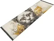 PDZRMY Washable Runner Rug Cat Flowers Cute 2’ x 6’ Non-Slip Kitchen Runner Rug for Hallways Entryway Bedroom Living Room Carpet Runner- Soft Thin Mat for Family Pet