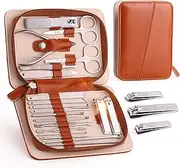 Manicure Set, Nail Clippers Pedicure Kit, Professional Stainless Steel Hand or Foot Nail Care Tools Set, Portable Grooming Kits with Travel Case-Brown