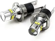 e-auto fun Short Type H3C LED Bulb, 50 W, 12 V/24 V, White, Non-Polarity, Set of 2, Equipped with CREE XB-D Chip (Ideal for Fog Lights)