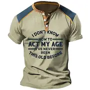 Men's Graphic Letter Henley Shirt Short Sleeve 3D Print Fashion Designer Comfortable Outdoor Daily Summer Blue Green Khaki Army Green Gray Henley Henley T-Shir