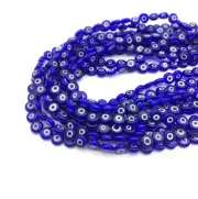 Handmade Greek Turkish Evil Eye Beads Lampwork Flat Round Blue Eye 60-65 pcs