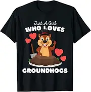 [X.Style] Just A Girl Who Loves Groundhogs - Cute Girls Groundhogs ds899 T-Shirt Black