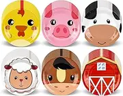 9inch Farm Animals Party Plates, 60 pcs Cartoon Animals Tableware with Farm Animal Shaped Plates with 6 Types for Barnyard House Party Favors