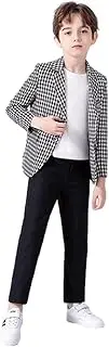[Kromoc] Boys' Two-Piece Suit Notch Lapel Tuxedos Houndstooth Jacket with Pants Set