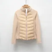 Nevenka Women Splicing Slim Fit Coat Lightweight Puffer Jacket for Sports Running Yoga-Khaki