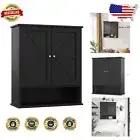 Versatile Black Wall Cabinet for Bathroom & Kitchen - 2 Doors & Adjustable Shelf
