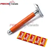 Men's Shaving Safety Razor Double Edge Adjustable Wooden Handle+5 Blades BTS-307