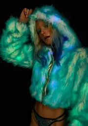 [J Valentine] Light-Up Aqua Tip Fur Crop Jacket