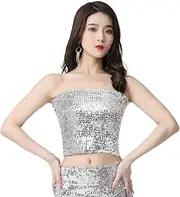 [rockible] Shimmering Sequin Belly Dance Crop Top for Women - Festival Fashion