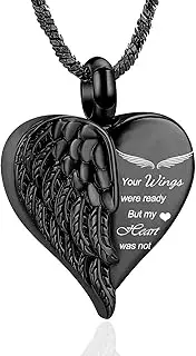 Yinplsmemory Love Heart Urn Necklace for Ashes Keepsake Memorial Cremation Jewelry Stainless Steel Angel Wing Heart Urn Locket Ashes Holder Memorial Urn Jewelry for Human/Pet Ashes