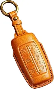 HIBEYO Smart 6 Button Leather Key Fob Case Cover Compatible with Hyundai Genesis GV80 G80 G70 GV70 2021 2022 Car Accessories with Keychains for Men Key Fob Replacement-Brown