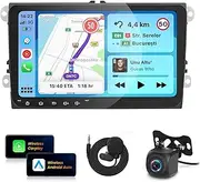 2G 64G Car Stereo for VW Volkswagen Passat Jetta Golf Beetle Radio with 9inch 1080P IPS Touchscreen,Wireless Carplay Android Auto,16EQ,Mirror Link,GPS,WiFi,Bluetooth,RDS FM Radio,Backup Camera + MIC