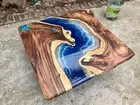 30" Square Blue Wave Epoxy Resin Coffee Table Top Handmade Kitchen Slab Decors