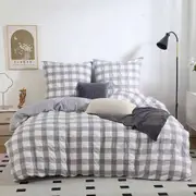Rylee Grey Check Seersucker Quilt/Doona/Duvet Cover Set - Queen Size