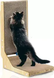 L Shape Cat Scratcher 26" Scratch Pad Scratching Board with Built-In Ball Toy