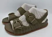 Sofft Womens Size 9.5 Adalia Olive Buckle Croc Embossed Suede Leather Sandals