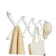 Wooden Wall Hanger Expandable Coat Rack Accordion Design 14 Peg Hooks for