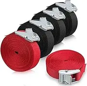 BLAZDEVE 5Pack Ratchet Tie Down Straps, 16 Ft Adjustable Lashing Straps Ratchet Straps, Small Cargo Strap with Ratchet, Endless Ratchet Strap Tie Down for Motorcycles, Cargo, Kayaks (Red+Black)