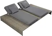 Double Sun Lounger with Cushion Poly Rattan Grey Garden Beds