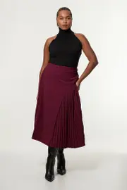 Plus Size Tailored Buckle Detail Pleated Midi Skirt