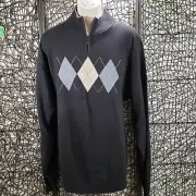 NWT PRONTO-UOMO MENS LONG SLEEVE 1/4 ZIP SWEATER SZ 2XLT BLACK ARGYLE PATTERN