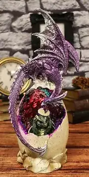 Ebros 12.5"H Magenta Dragon On Crystal Quartz Geode Egg LED Night Light Statue