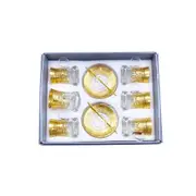 Moroccan Design Gold Drinking Glass Tea Cups and Saucer Set of 6 Pcs 11/5.5*8 cm **