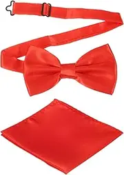 [uxcell] Bow Tie for Men, Adjustable Bow Ties with Pocket Square Solid Color Triple Fold Pre-tied Bow Ties Sets for Wedding, Parties, Dinner, and Business (Dark Red)