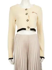 Cream Wool Knit Cropped Cardigan