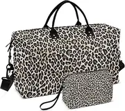 [Amooorous] Modern Aesthetic Unique Beauty Leopard Pattern Large Bag Large Carry On Bag Workout Bag with Adjustable Strap for Airplane Traveling Foldable, Modern Aesthetic Unique Beauty Leopard Pattern, 1 size