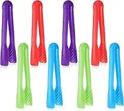 8 Pieces Multi Colored Set of Tongs Mini Plastic Tongs Cooking Tongs Tweezers Kids Adults for Serving, Baking, Grilling, Salad and More (8 Inch)