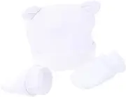 [BESTYASH] Baby Hat Set Newborn Cotton Hat Anti-grab Gloves Soft Cotton Windproof Scratch-proof Unisex White