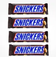 Snickers Candy Bars, 50g Full Size Bars. (4 Pack) Free Shipping.