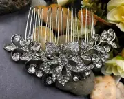 Silver Tone beautiful elegant wedding bridal hair comb crystal rhinestone ha1015