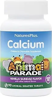 Nature s Plus Source of Life Animal Parade Calcium Children s Chewable Supplement Sugar Free Natural Vanilla Sundae Flavor 90 Animal-Shaped Tablets