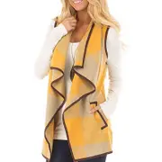 Open Front Sleeveless Plaid Vest with Pockets