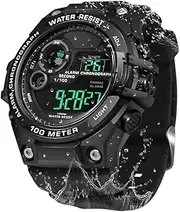 [TEKMAGIC] Digital Sports Watch 10 ATM 100 meters Waterproof Suitable for Swimming and Diving with Alarm Clock, Stopwatch, Timer, Backlight, Calendar, Dual Time Zone