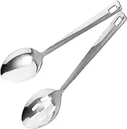 2pcs Cooking Spoon Sets, Stainless Steel Large Kitchen Spoons for Cooking with Comfortable Handle Solid Slotted Serving for Home, Restaurant