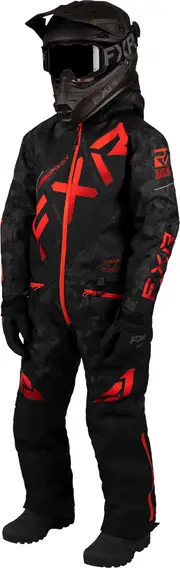 FXR CX 2023 Youth One Piece Snowmobile Suit, black-red, Size 10 Black Red